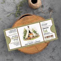 Cute Tiger One Happy Camper 1st Birthday Ticket 