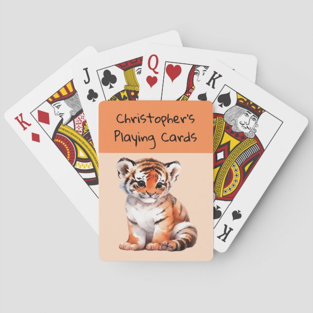 Cute tiger orange peach kids playing cards (Back)