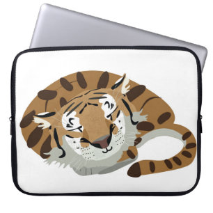 Cute tiger over sleeping. Smiling expression, happ Laptop Sleeve