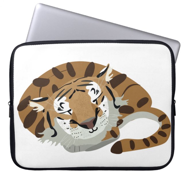 Cute tiger over sleeping. Smiling expression, happ Laptop Sleeve (Front)