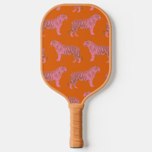 Cute Tiger Pattern in Vibrant Pink and Orange Pickleball Paddle