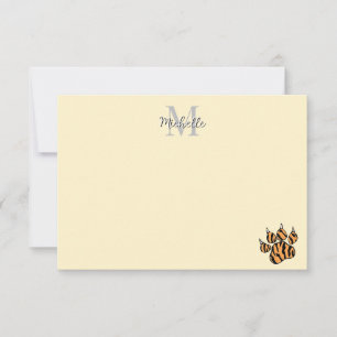 Cute Tiger Paw Print Personalized Monogram Card
