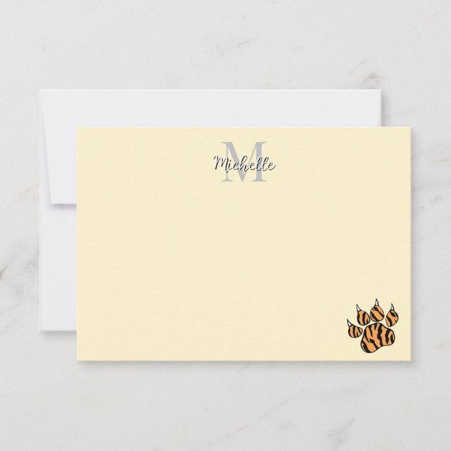 Cute Tiger Paw Print Personalized Monogram  Card (Front)