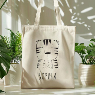 Cute Tiger Personalised Black White  Tote Bag