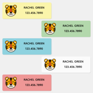 Cute Tiger Personalized Name Labels   Animal Theme