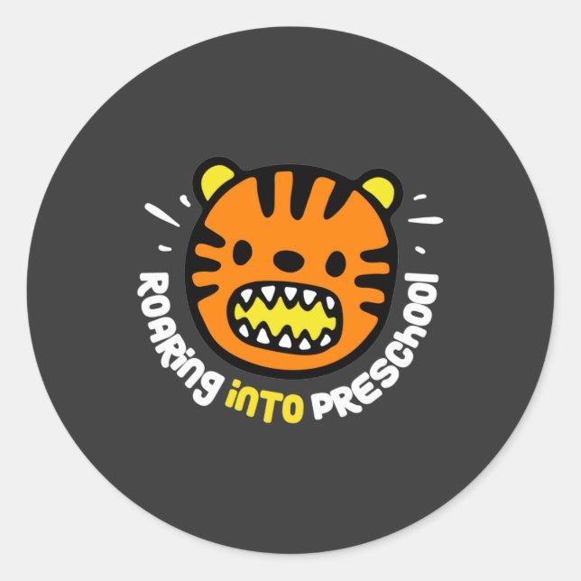 Cute Tiger Roaring Into Preschool Classic Round Sticker (Front)
