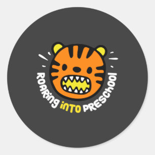 Cute Tiger Roaring Into Preschool Classic Round Sticker