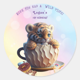 Cute Tiger Safari Animal Birthday Party Classic Round Sticker