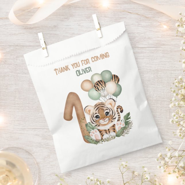 Cute Tiger Safari Wild One Boy 1st Birthday Party Favour Bags (Clipped)