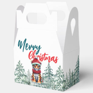 Cute tiger Santa wild Xmas tree Merry Christmas Favour Box