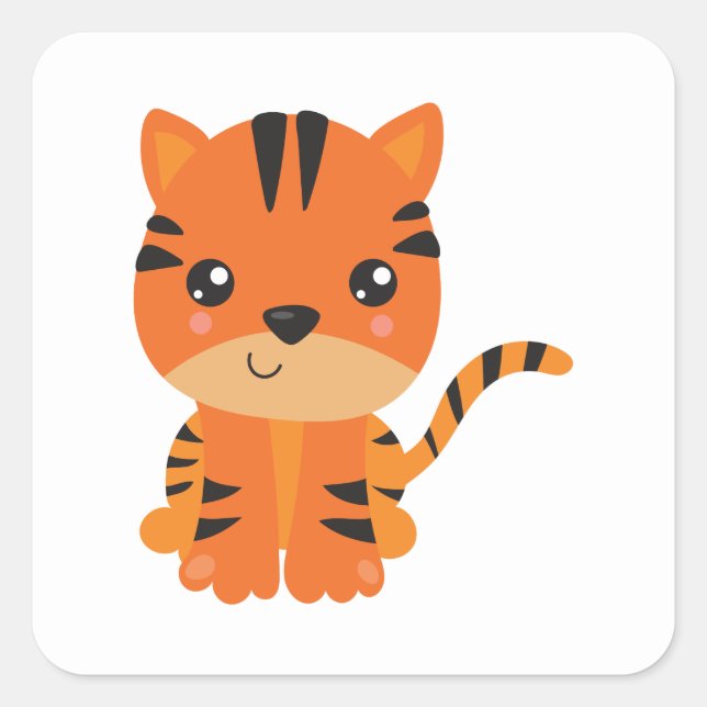 Cute Tiger Square Sticker (Front)