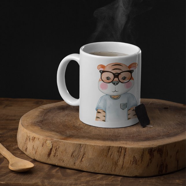 Cute Tiger Wearing Glasses Illustration Coffee Mug (Creator Uploaded)