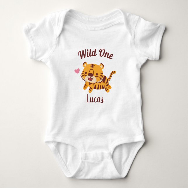 Cute Tiger, Wild One Funny baby bodysuit (Front)