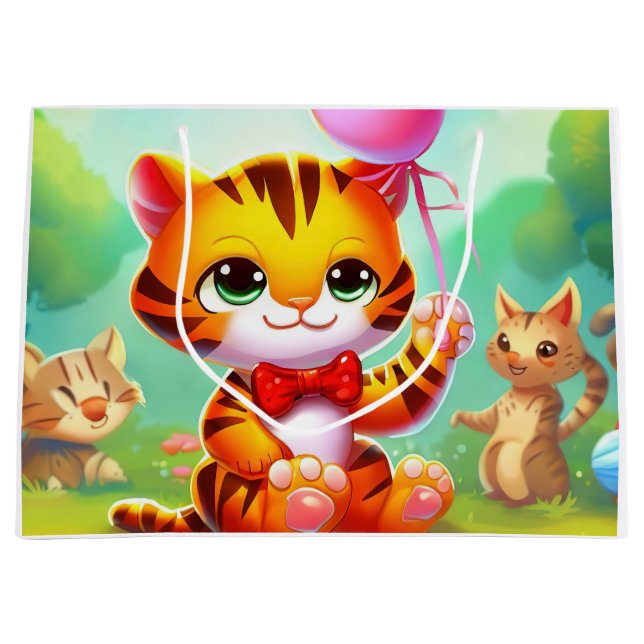 Cute tiger with a balloon illustration large gift bag (Front)