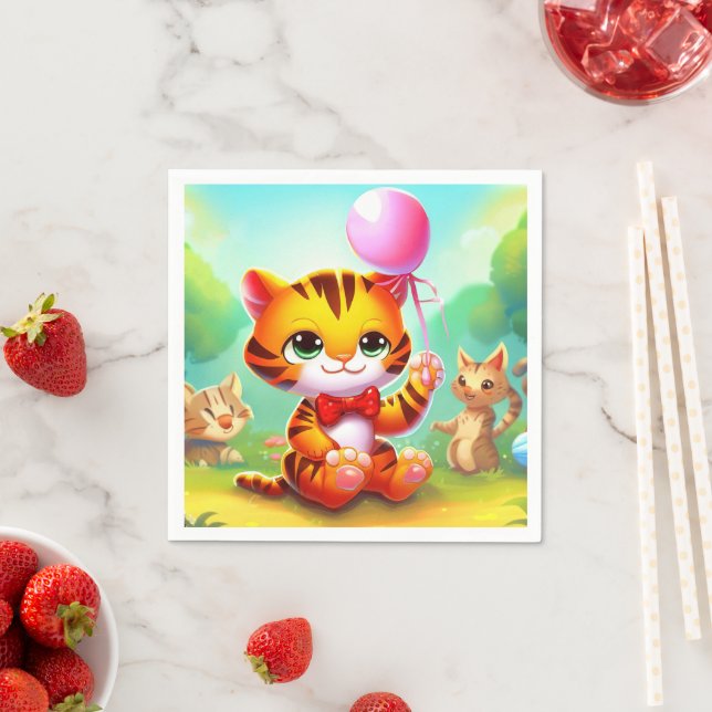 Cute tiger with a balloon illustration napkin (Insitu)