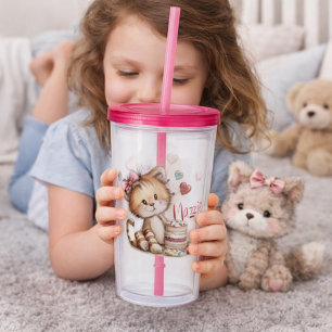 Cute Tiger with Heart Desserts  Acrylic Tumbler