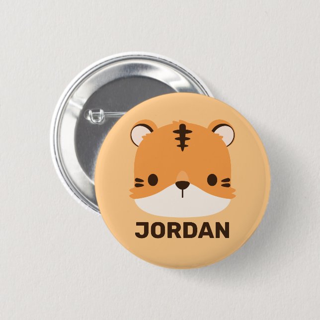 Cute Tiger with Personalised Name 6 Cm Round Badge (Front & Back)