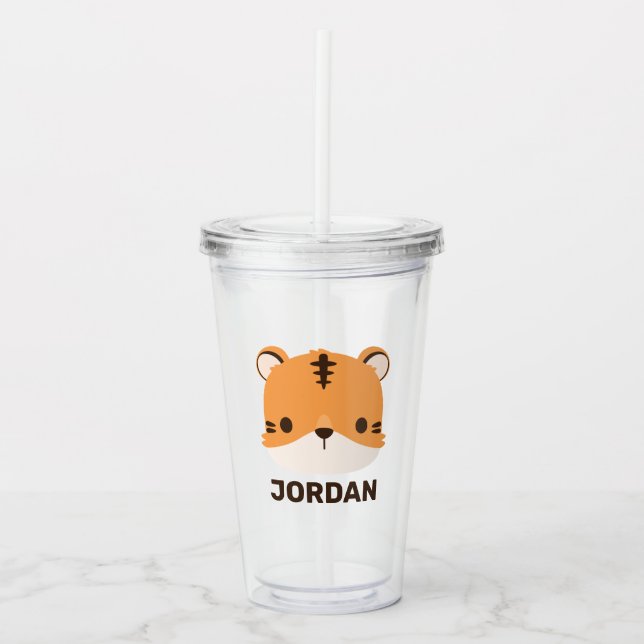 Cute Tiger with Personalised Name Acrylic Tumbler (Front)