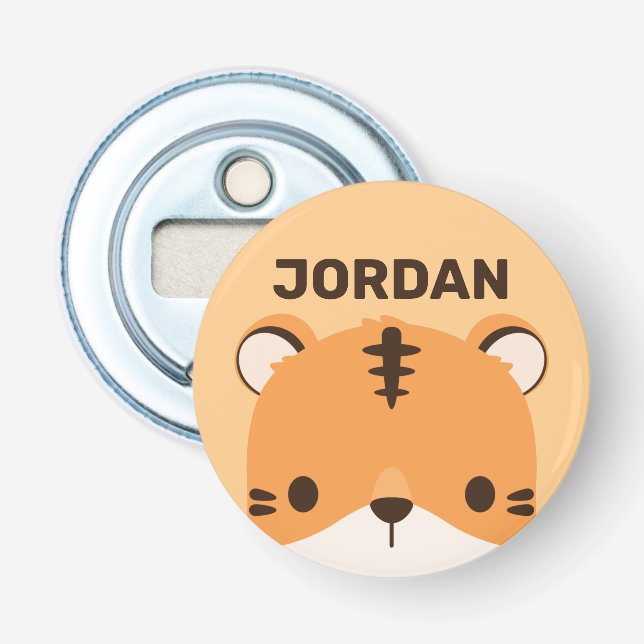 Cute Tiger with Personalised Name Bottle Opener (Front)