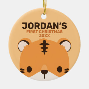 Cute Tiger with Personalised Name Ceramic Tree Decoration