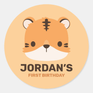 Cute Tiger with Personalised Name Classic Round Sticker