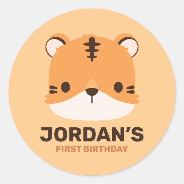 Cute Tiger with Personalised Name Classic Round Sticker (Front)