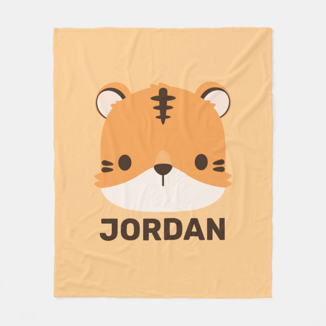 Cute Tiger with Personalised Name  Fleece Blanket (Front)