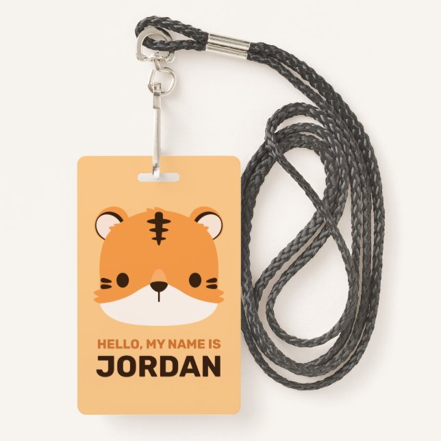 Cute Tiger with Personalised Name ID Badge (Front with Lanyard)