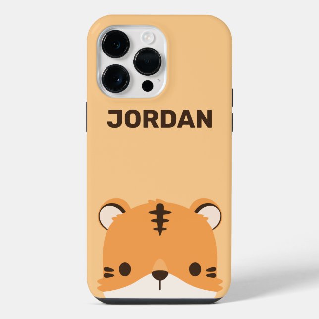 Cute Tiger with Personalised Name iPhone Case (Back)