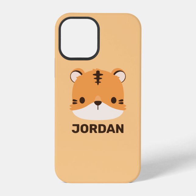 Cute Tiger with Personalised Name iPhone Case (Back)