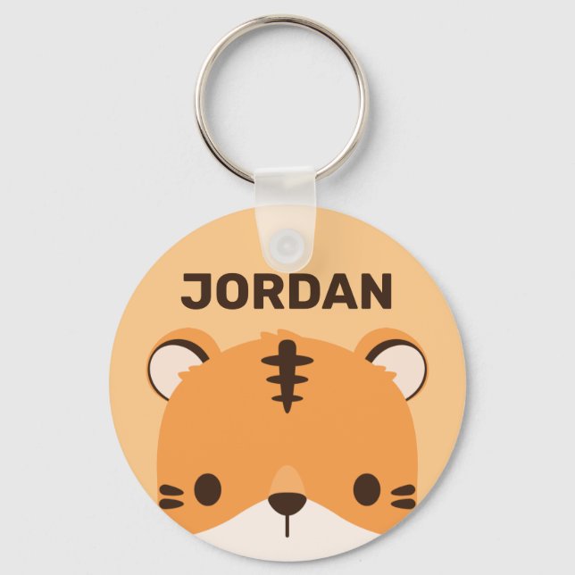 Cute Tiger with Personalised Name Key Ring (Front)