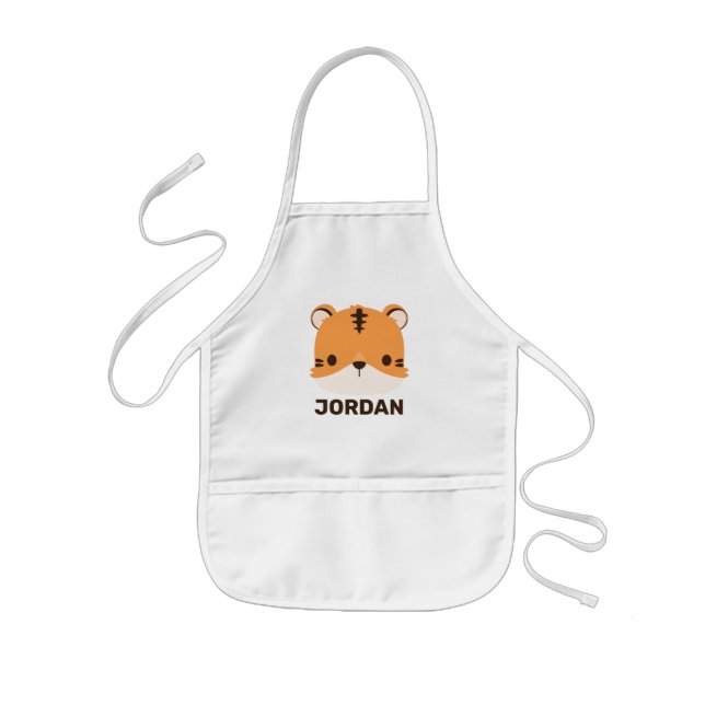 Cute Tiger with Personalised Name Kids Apron (Front)