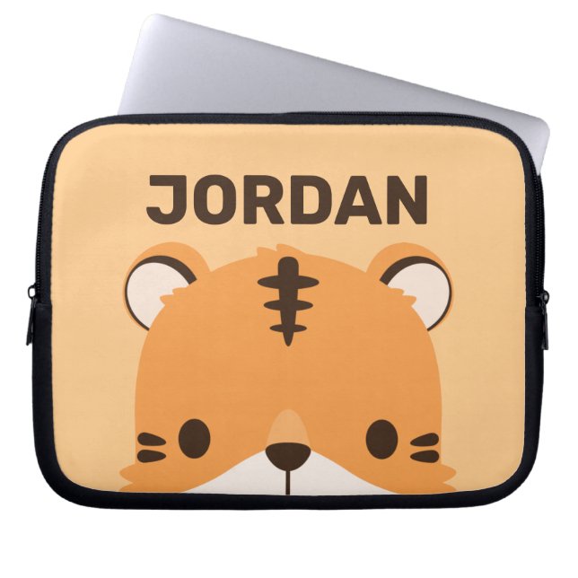 Cute Tiger with Personalised Name Laptop Sleeve (Front)