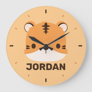 Cute Tiger with Personalised Name Large Clock