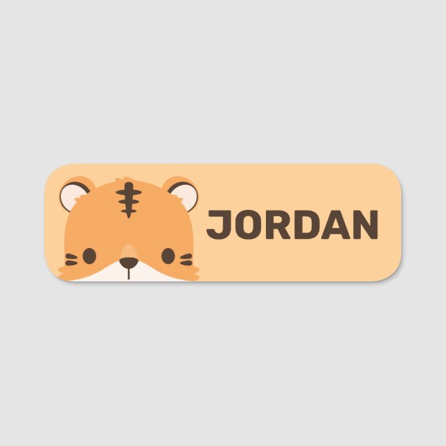 Cute Tiger with Personalised Name Name Tag (Front)