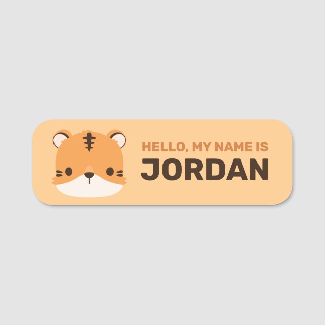 Cute Tiger with Personalised Name Name Tag (Front)