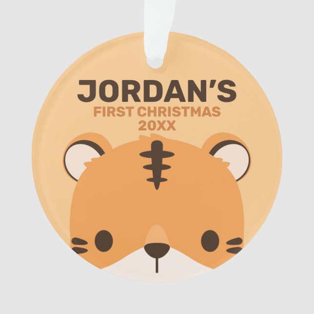 Cute Tiger with Personalised Name Ornament (Front)