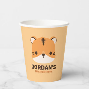 Cute Tiger with Personalised Name Paper Cups