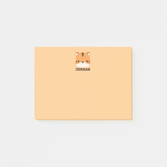 Cute Tiger with Personalised Name Post-it Notes (Front)