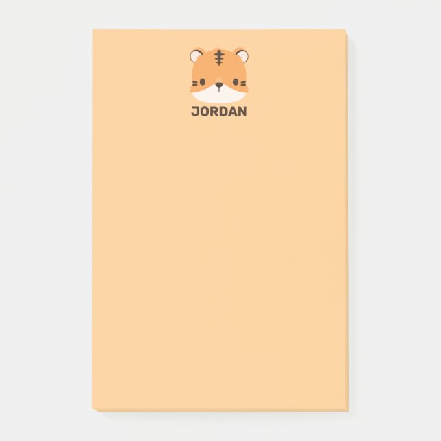 Cute Tiger with Personalised Name Post-it Notes (Front)