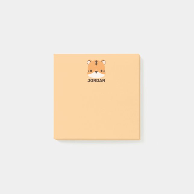 Cute Tiger with Personalised Name Post-it Notes (Front)