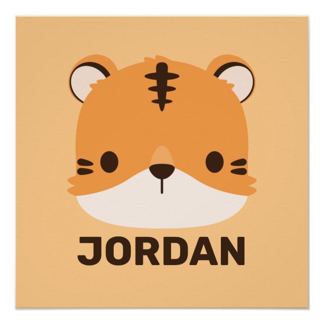 Cute Tiger with Personalised Name Poster (Front)
