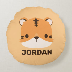 Cute Tiger with Personalised Name Round Cushion