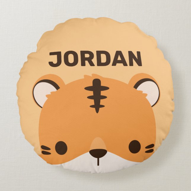 Cute Tiger with Personalised Name Round Cushion (Front)