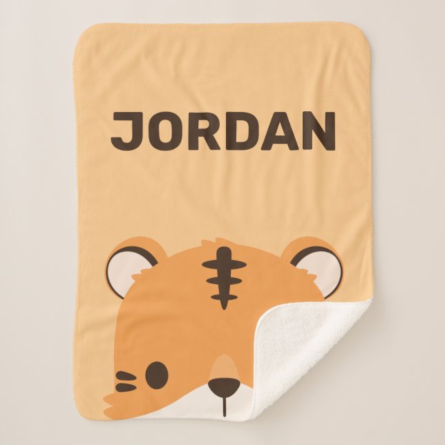 Cute Tiger with Personalised Name Sherpa Blanket (Front)