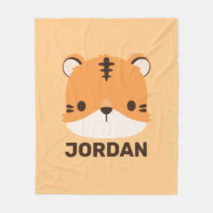 Cute Tiger with Personalized Name  Fleece Blanket