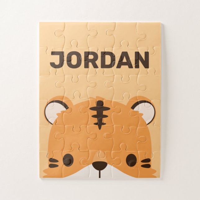 Cute Tiger with Personalized Name Jigsaw Puzzle (Vertical)