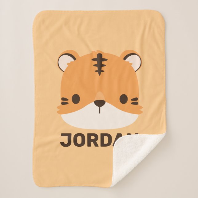 Cute Tiger with Personalized Name Sherpa Blanket (Front)