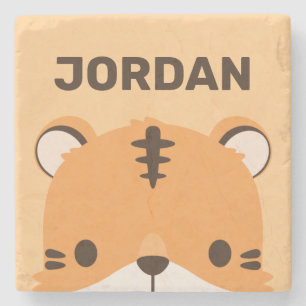 Cute Tiger with Personalized Name Stone Coaster