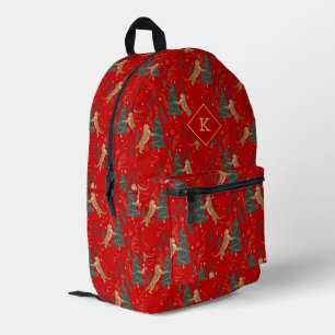 Cute Tigers And Christmas Trees On Red Printed Backpack